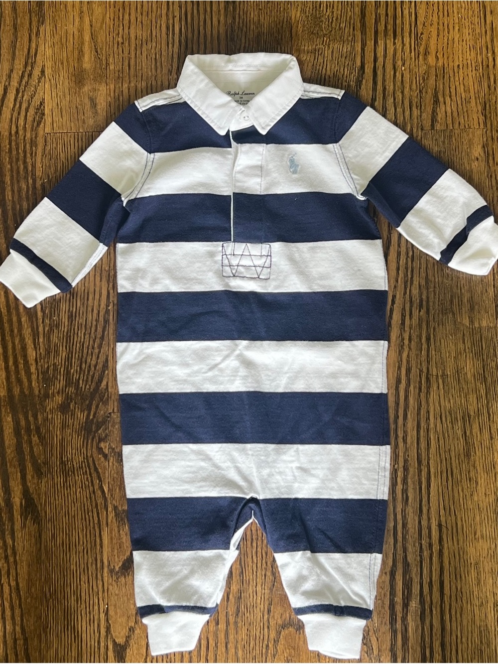 Ralph Lauren Navy & White Striped Baby One-Piece